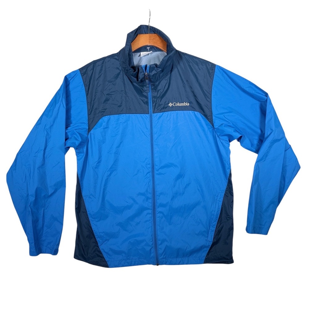 Columbia Men M Glennaker Lake Rain Jacket Blue Colorblock Windbreaker 1442361